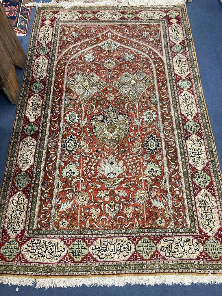 A Qum silk prayer rug